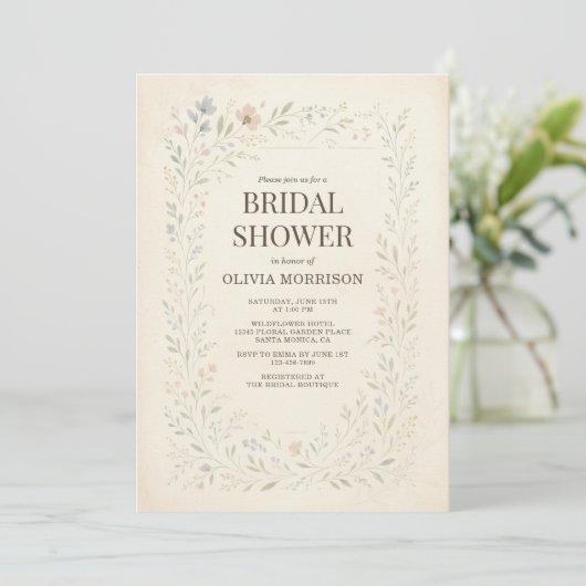 Invitation Rustic Wildflower Garden QR Code Bridal Shower (Debout devant)