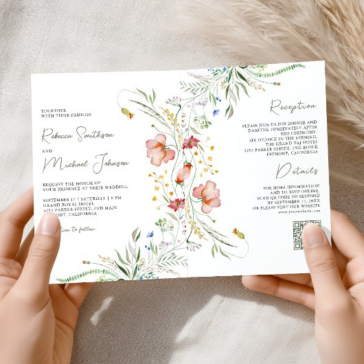 Invitation Rustic Wildflower Photo Collage QR Code Wedding