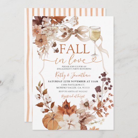 Invitation Rustic Wine and Bow Fall in Love Pumpkin (Devant / Derrière)