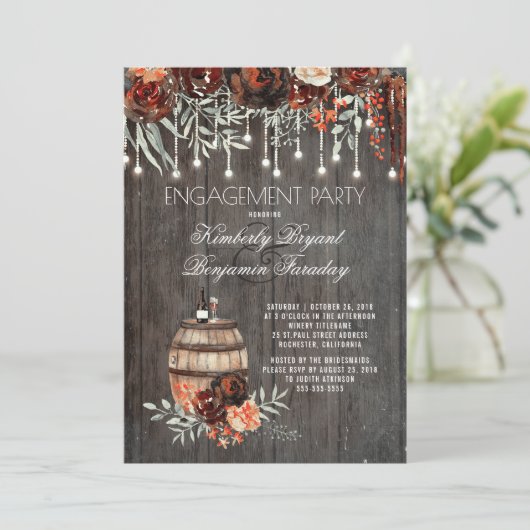 Invitation Rustic Winery Floral Lights (Debout devant)
