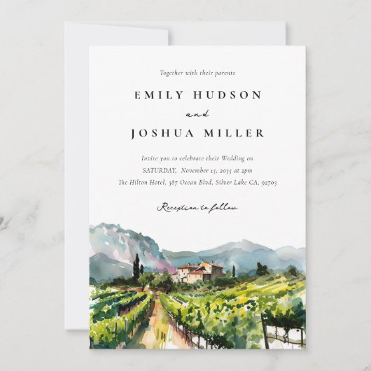 Invitation Rustic Winery Mariage paysage (Devant)