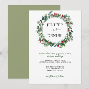 Invitation Rustic Winter Berry Pine Mariage de verdure