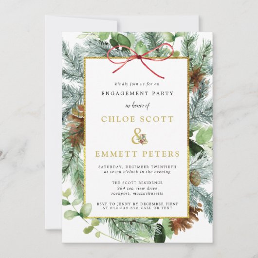 Invitation Rustic Winter Botanical Pine Engagement (Devant)