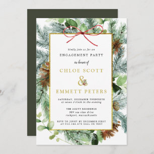 Invitation Rustic Winter Botanical Pine Engagement