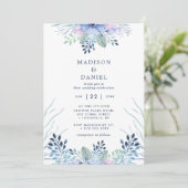 Invitation Rustic Winter Floral Navy Mariage d'aquarelle bleu (Debout devant)