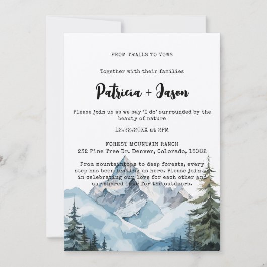 Invitation Rustic Winter Forest Mountain OutdoorsMariage (Devant)