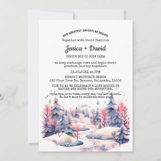 Invitation Rustic Winter Forest Trail Neige Mariage extérieur