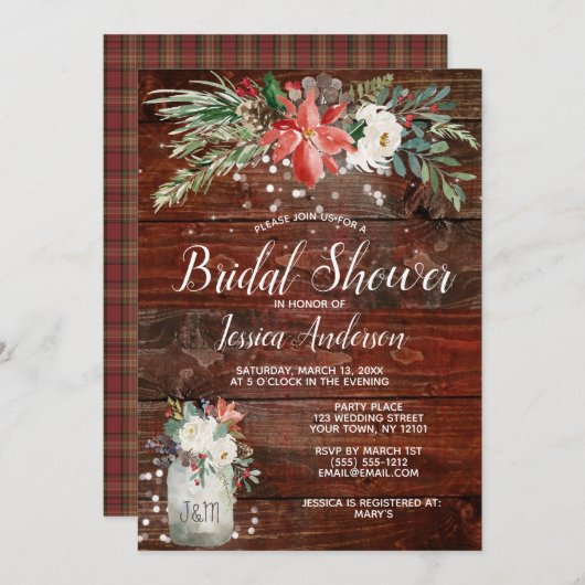 Invitation Rustic Winter Holiday Lumières Fête des mariées Fl (Devant / Derrière)