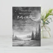 Invitation Rustic Winter Night Mountain Tree Mariage extérieu (Debout devant)