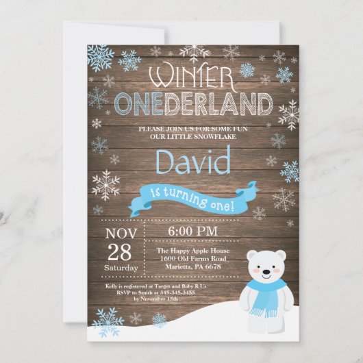 Invitation Rustic Winter Onederland 1er Anniversaire Invitati (Devant)