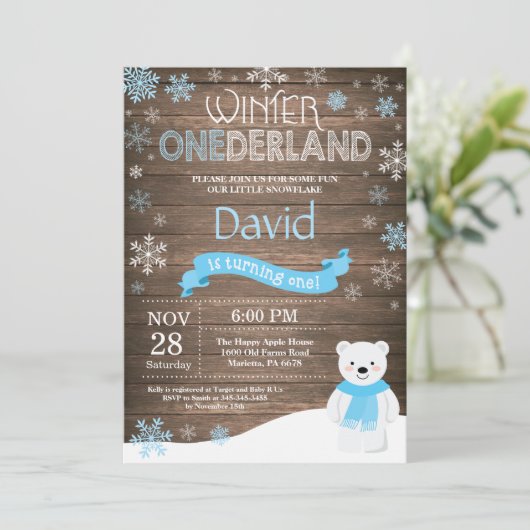 Invitation Rustic Winter Onederland 1er Anniversaire Invitati (Debout devant)