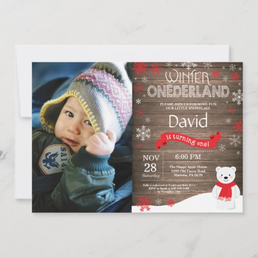 Invitation Rustic Winter Onederland 1er Anniversaire Invitati (Devant)