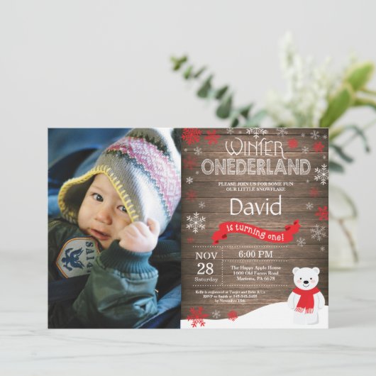 Invitation Rustic Winter Onederland 1er Anniversaire Invitati (Debout devant)