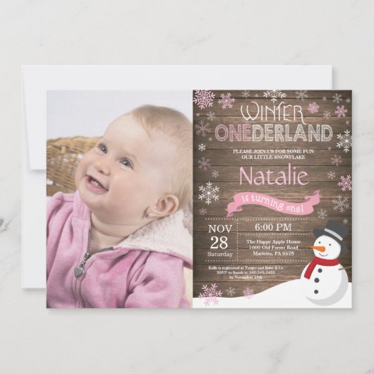 Invitation Rustic Winter Onederland 1er Anniversaire Invitati (Devant)