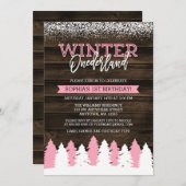 Invitation Rustic Winter Onederland rose 1er anniversaire Inv (Devant / Derrière)