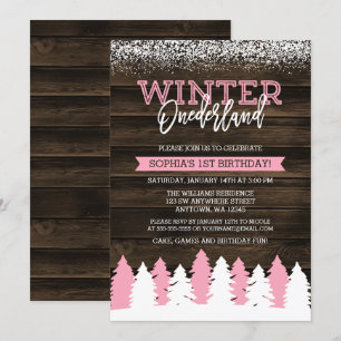 Invitation Rustic Winter Onederland rose 1er anniversaire Inv