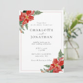 Invitation Rustic Winter Poinsettia Red Christmas Wedding (Debout devant)