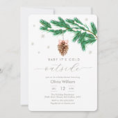 Invitation Rustic Winter Snowflake Pine cone Baby Shower (Devant)