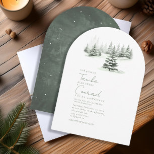 Invitation Rustic Winter Wedding Arch Forest Green ID1049