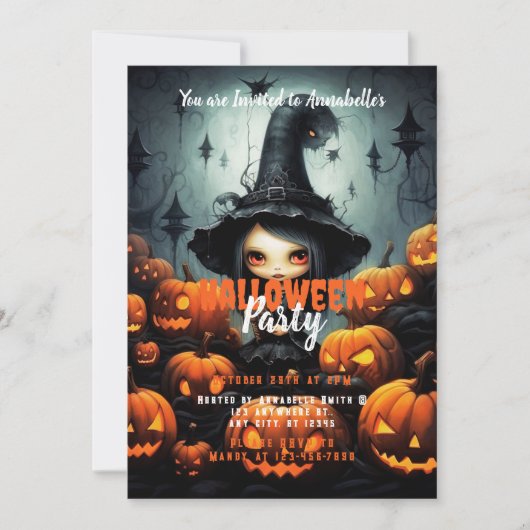 Invitation Rustic Witch Bats Citrouille Halloween Party (Devant)