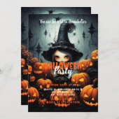 Invitation Rustic Witch Bats Citrouille Halloween Party (Devant / Derrière)