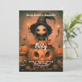 Invitation Rustic Witch Bats Citrouille Halloween Party (Debout devant)