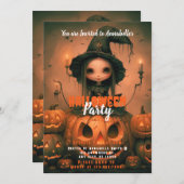 Invitation Rustic Witch Bats Citrouille Halloween Party (Devant / Derrière)