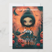 Invitation Rustic Witch Bats Citrouille Halloween Party (Devant)