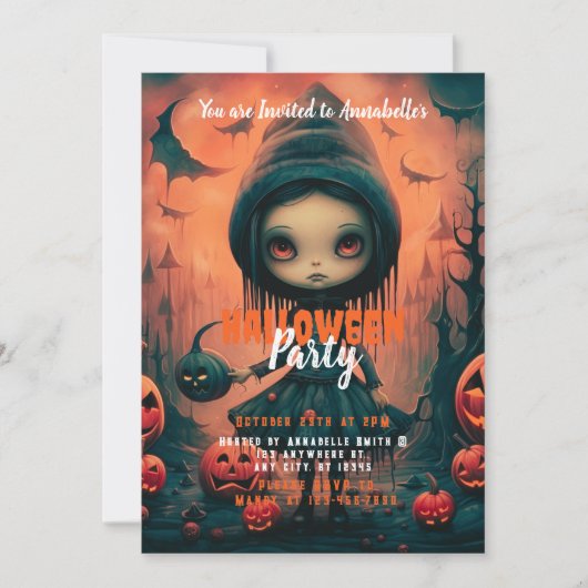 Invitation Rustic Witch Bats Citrouille Halloween Party (Devant)