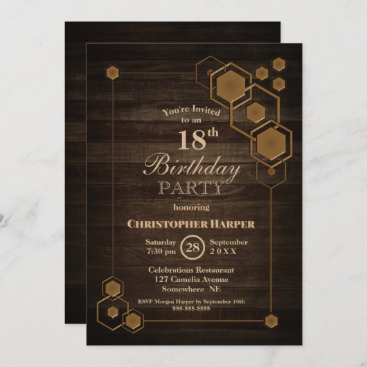 Invitation Rustic Wood 18e fête d'anniversaire (Devant / Derrière)