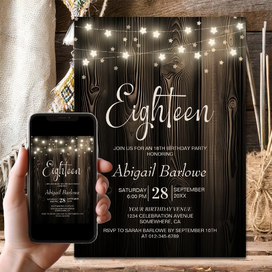 Invitation Rustic Wood 18e fête d'anniversaire