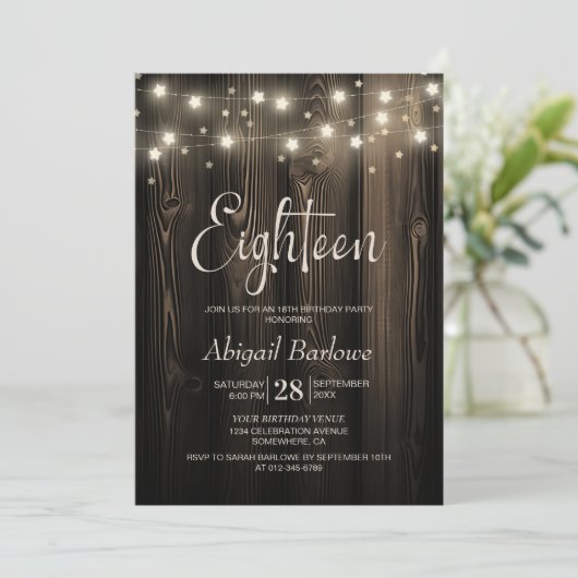 Invitation Rustic Wood 18e fête d'anniversaire (Debout devant)