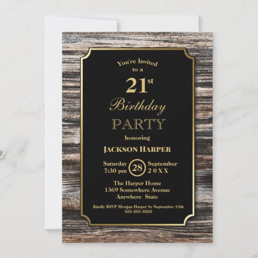 Invitation Rustic Wood 21e fête d'anniversaire (Devant)