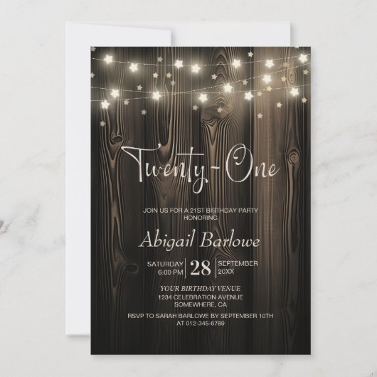 Invitation Rustic Wood 21e fête d'anniversaire (Devant)