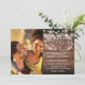 Invitation Rustic Wood 2 Photo String Mariage de script (Debout devant)