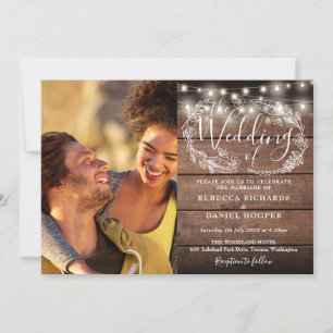 Invitation Rustic Wood 2 Photo String Mariage de script