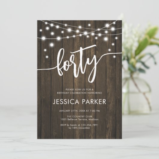 Invitation Rustic Wood 40e fête d'anniversaire (Debout devant)