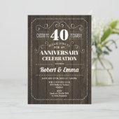 Invitation Rustic Wood 40e fête d'anniversaire du Mariage (Debout devant)