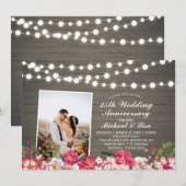 Invitation Rustic Wood 40th Mariage photo Anniversaire (Devant / Derrière)