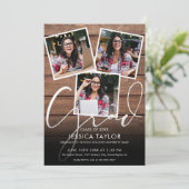 Invitation Rustic Wood 4 Photo Collage Graduation Party (Debout devant)