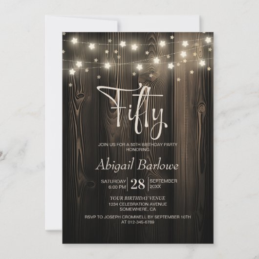 Invitation Rustic Wood 50e fête d'anniversaire (Devant)