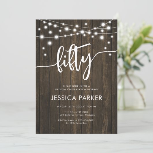 Invitation Rustic Wood 50e fête d'anniversaire (Debout devant)