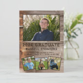Invitation Rustic Wood 5 Photo Graduation Party (Debout devant)