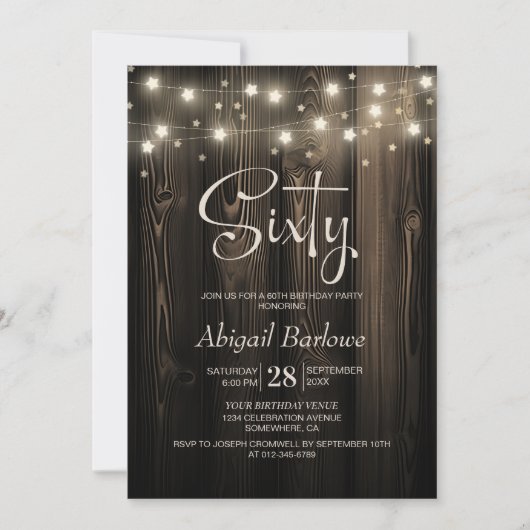 Invitation Rustic Wood 60e fête d'anniversaire (Devant)