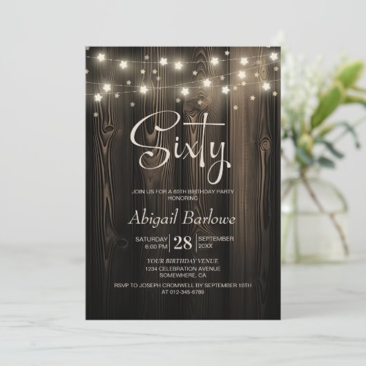 Invitation Rustic Wood 60e fête d'anniversaire (Debout devant)