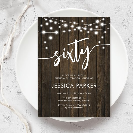 Invitation Rustic Wood 60e fête d'anniversaire