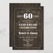 Invitation Rustic Wood 60e fête d'anniversaire du Mariage (Devant / Derrière)