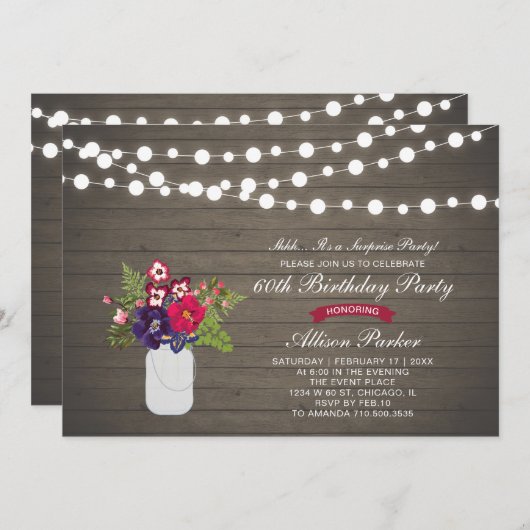 Invitation Rustic Wood 60e fête d'anniversaire surprise (Devant / Derrière)