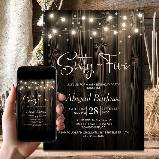 Invitation Rustic Wood 65e fête d'anniversaire