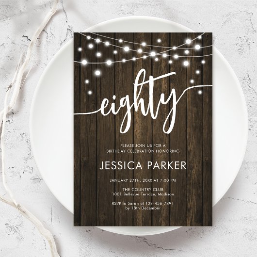 Invitation Rustic Wood 80e fête d'anniversaire